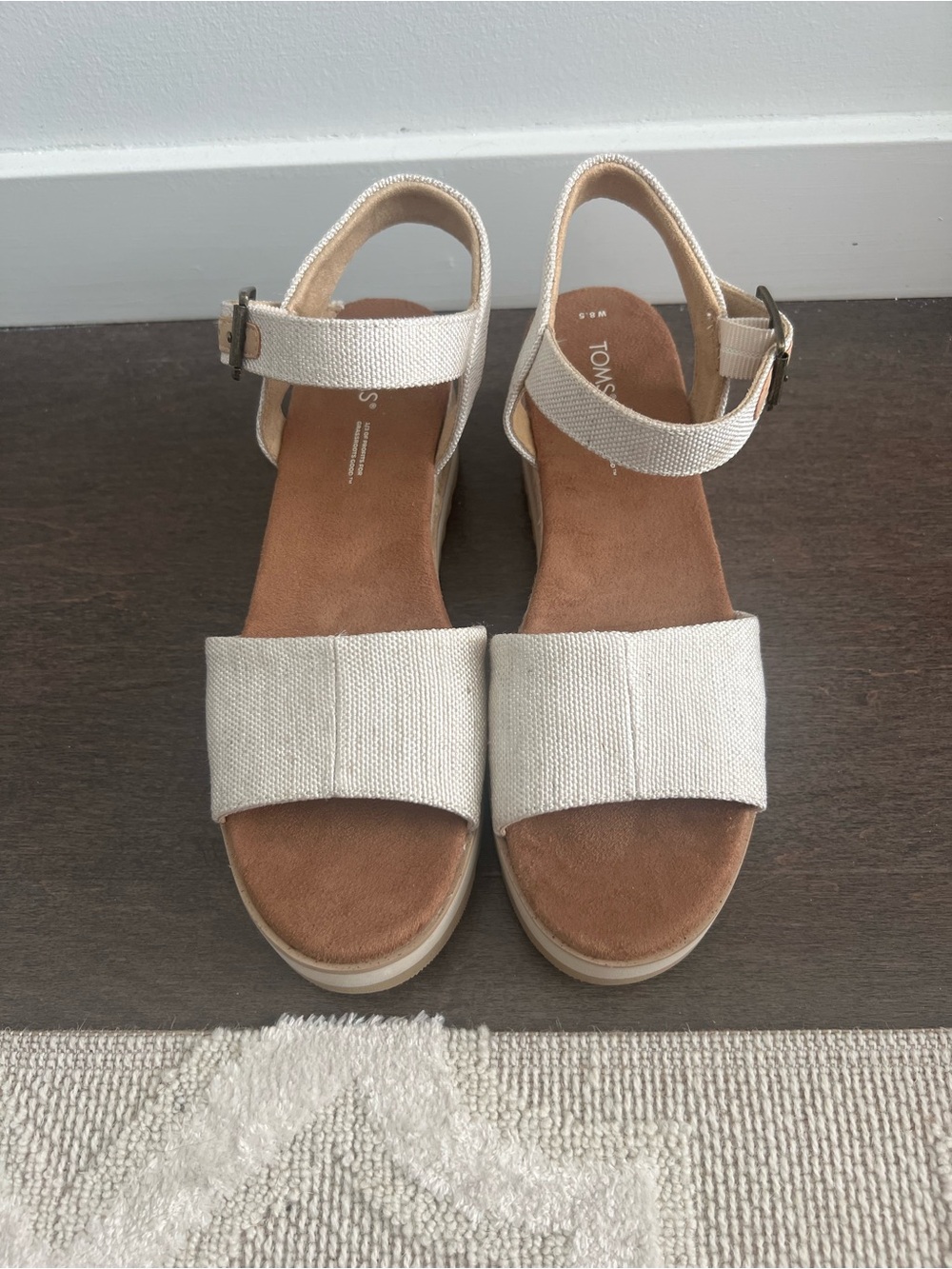TOMS Women's Cream Canvas Ankle-Strap Platform Sandals